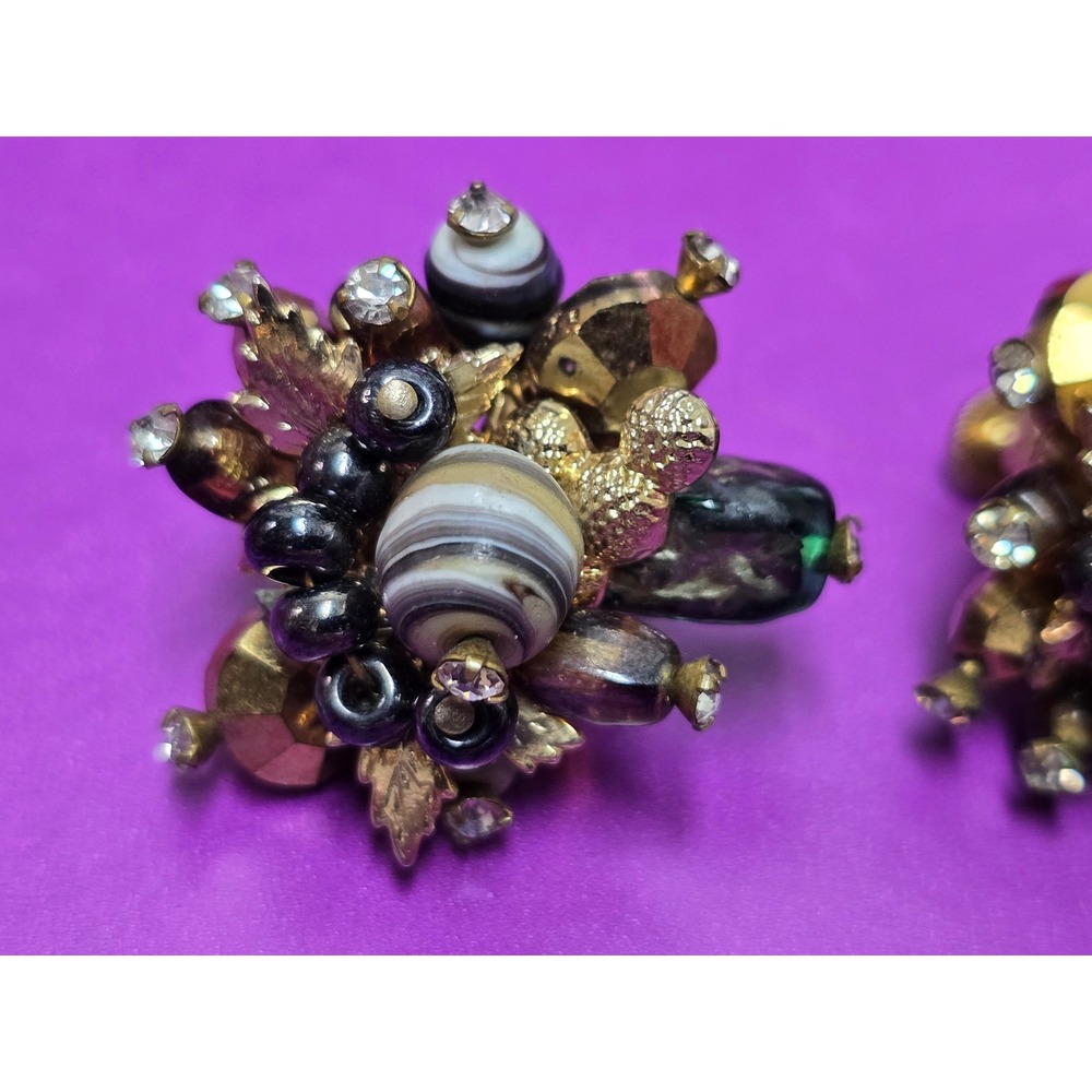 Signed Vendome Vintage Earrings Clip Ons Shell Gold Tone